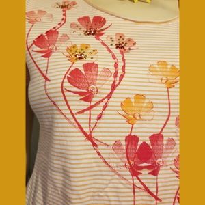 Laura Scott Orange Striped Watercolor Floral Top